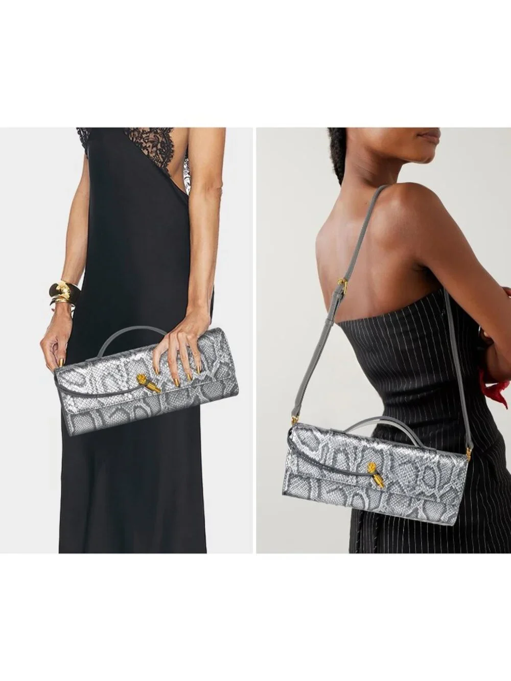 Women Sterling Python Leather Suede Woven Clutch Purse For Evening Crossbody Bag